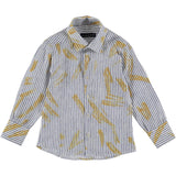Camicia In Misto Lino A Righe Blu Con Inserti Senape Neonato MANUELL&FRANK MF3157N - MANUELL&FRANK - LuxuryKids
