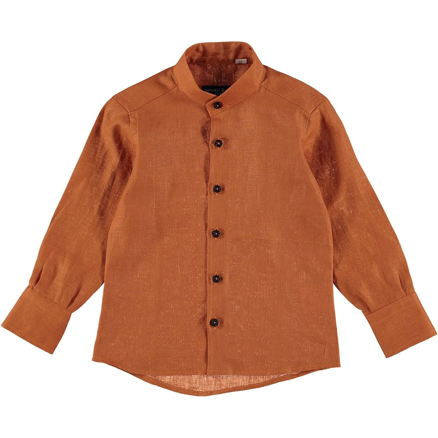 Camicia In Misto Lino Bianca Con Collo Coreano Coccio Neonato MANUELL&FRANK MF3159N - MANUELL&FRANK - LuxuryKids