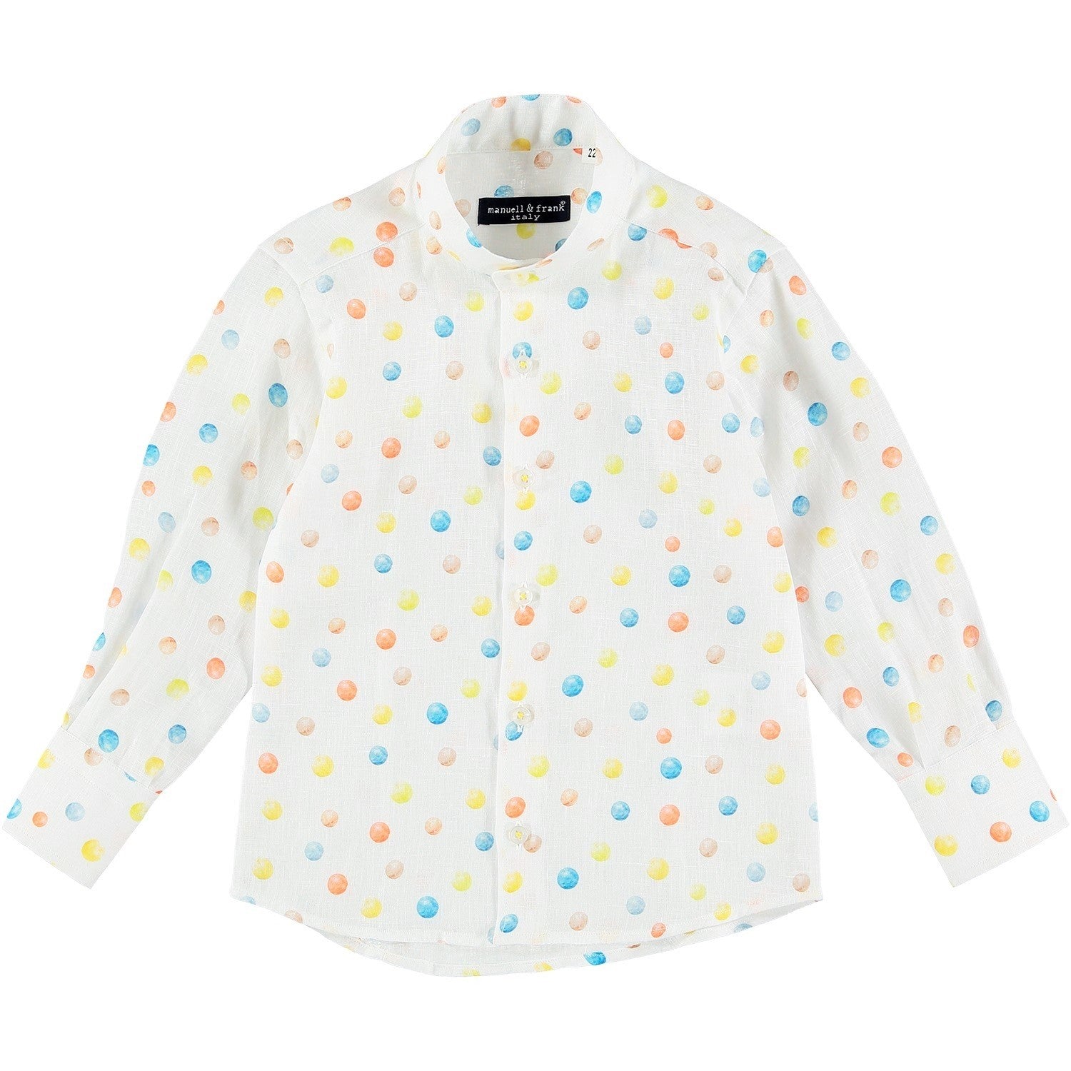 Camicia In Misto Lino Bianca Con Collo Coreano E Sfere Multicolour Neonato MANUELL&FRANK MF3155N - MANUELL&FRANK - LuxuryKids