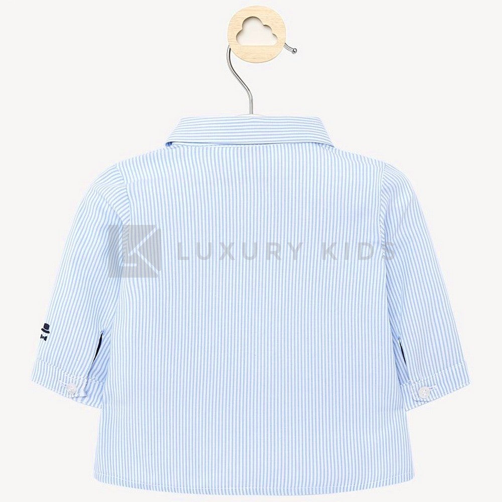 Camicia Manica Lunga A Righe con Papillon Neonato Celeste Mayoral 1142 - MAYORAL - LuxuryKids