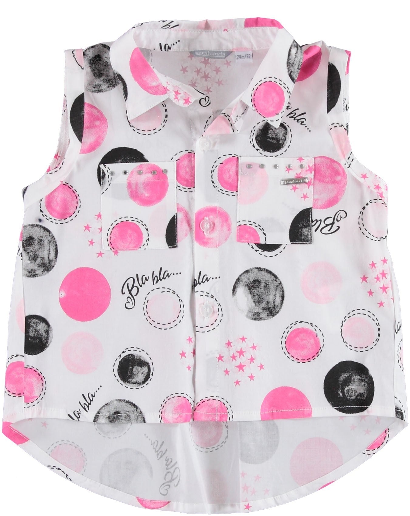 Camicia smanicata con fantasia scritte e pois per bambina da 18 mesi a 4 anni Sarabanda W562 - SARABANDA - LuxuryKids
