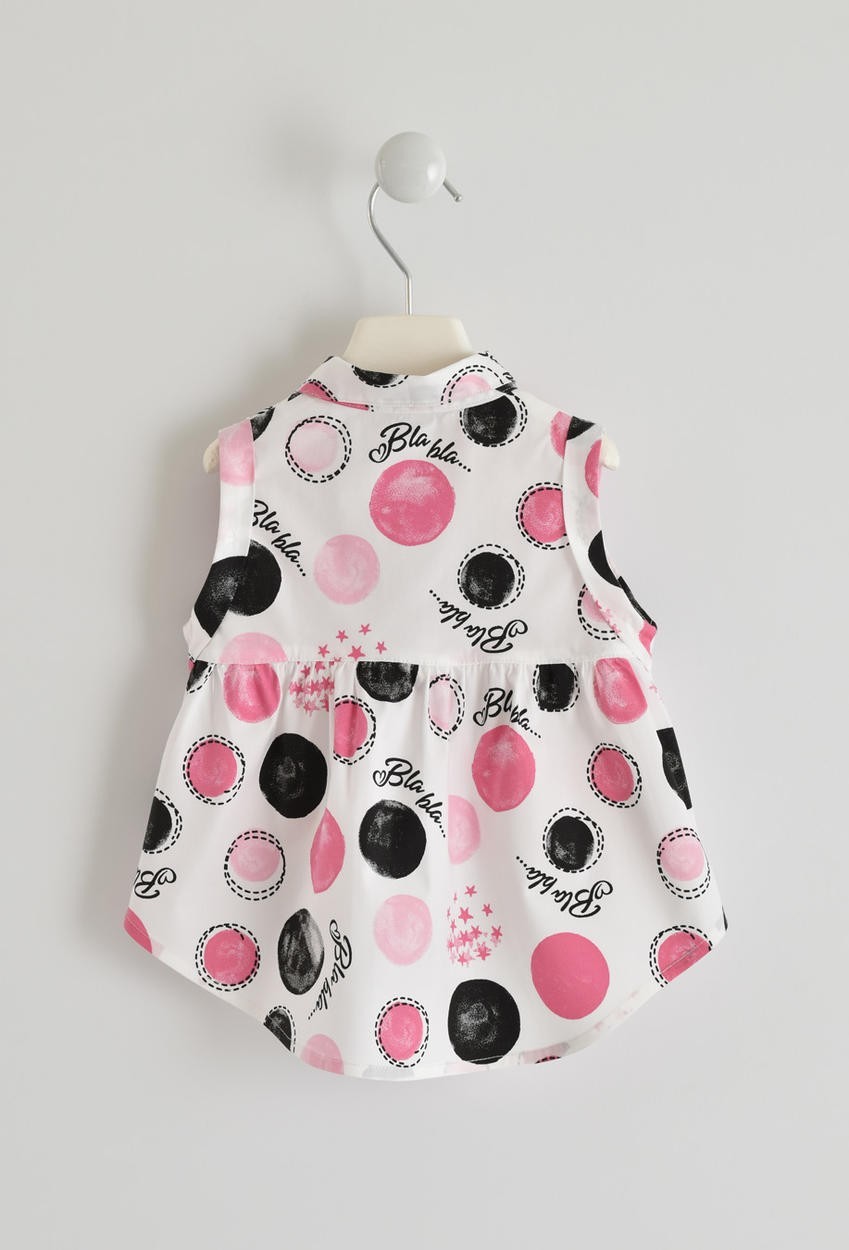 Camicia smanicata con fantasia scritte e pois per bambina da 18 mesi a 4 anni Sarabanda W562 - SARABANDA - LuxuryKids