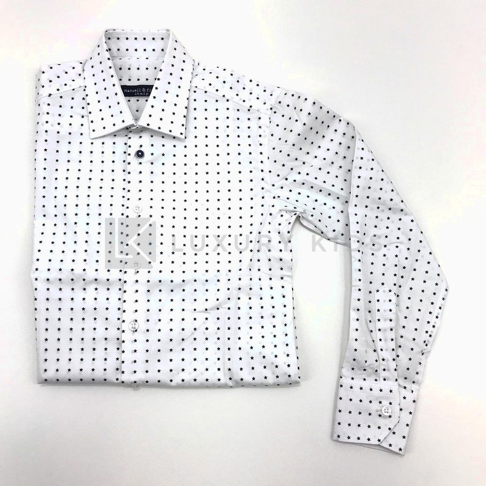 Camicia Stelle Blu Bambino Bianco Manuell & Frank M3079 - MANUELL&FRANK - LuxuryKids