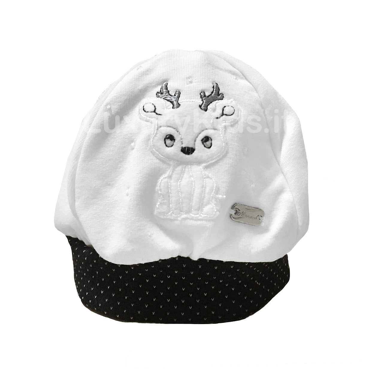 Cappello in Caldo Cotone Bianco-Blu con Ricamo Renna Neonato Ninnaoh I18262 - NINNAOH - LuxuryKids