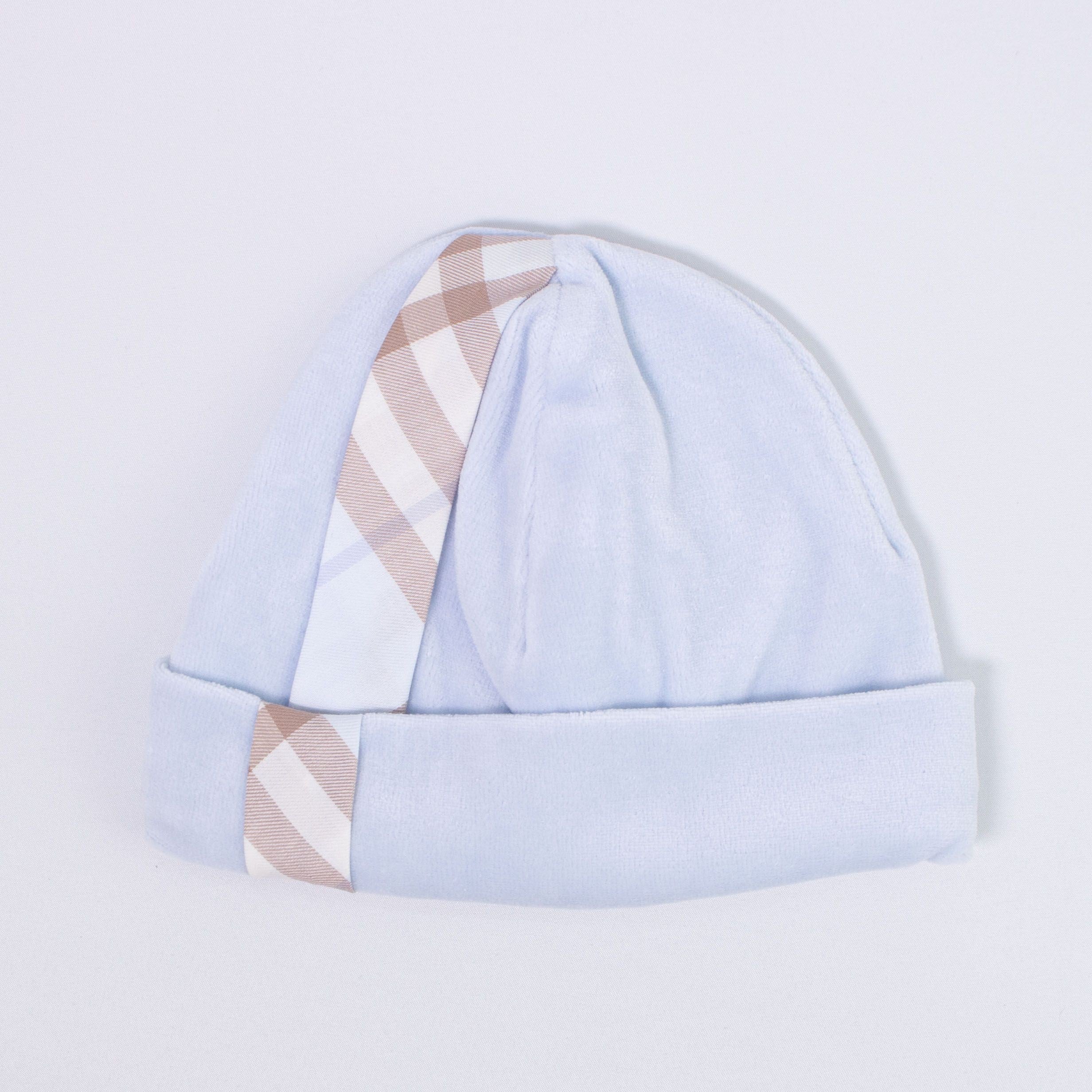 Cappello In Ciniglia Azzurro Con Fascia A Quadroni Neonato LA SARTORIA DEI PICCOLI LK356 - LA SARTORIA DEI PICCOLI - LuxuryKids