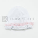 Cappello In Cotone Bianco Con Rouche Rosa Neonata LA SARTORIA DEI PICCOLI LK760 - LA SARTORIA DEI PICCOLI - LuxuryKids