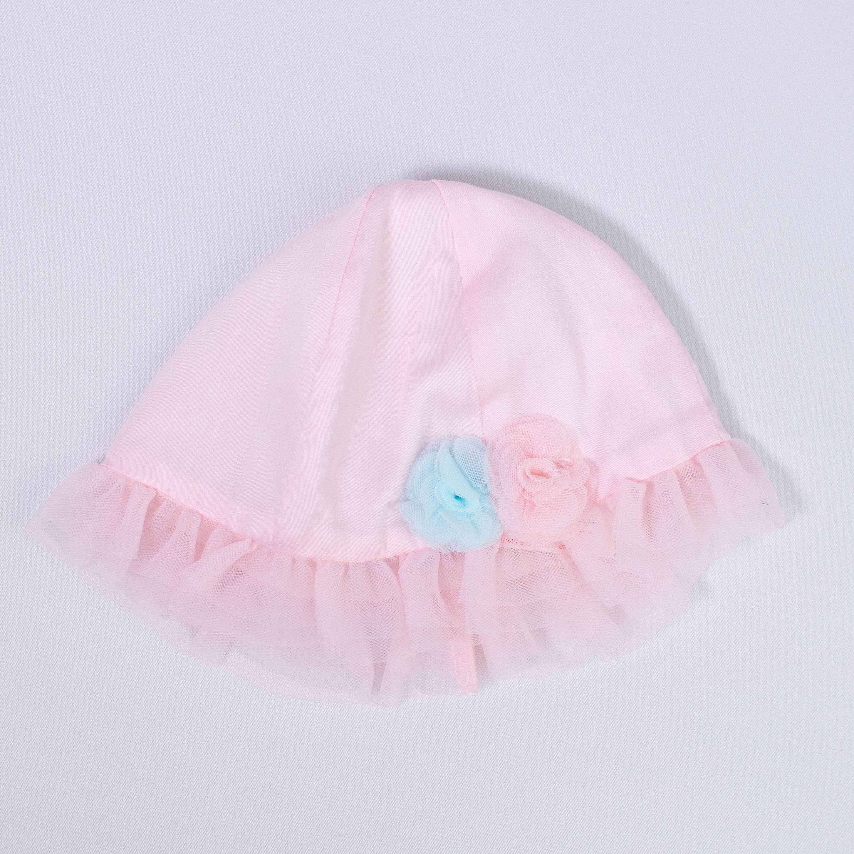 Cappello In cotone Rosa Con Balza In Tulle Neonata Ninnaoh E20130 - NINNAOH - LuxuryKids