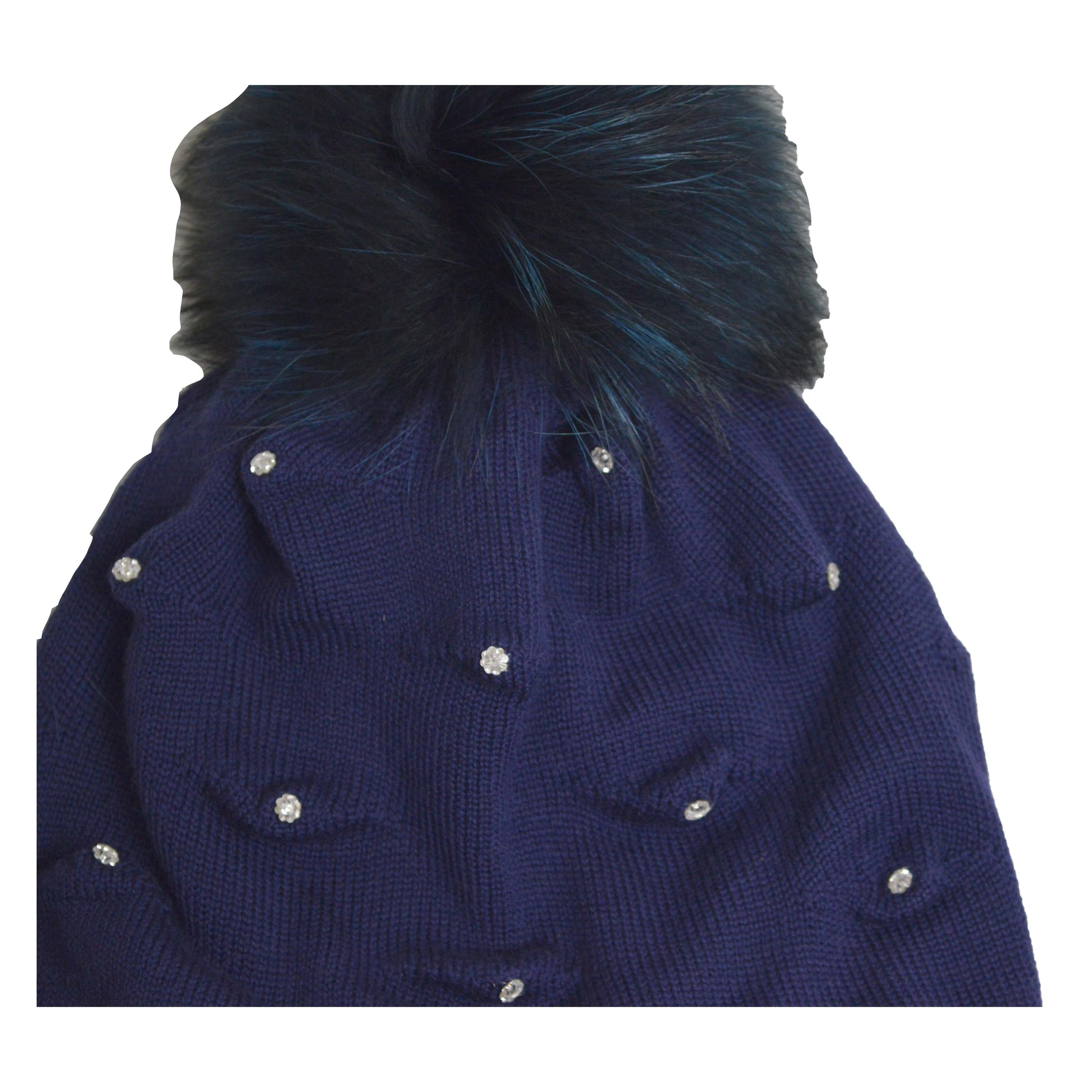 Cappello In Lana Con pon pon Swarovsky Blu 50-52 Bambina Barbaras KS09 - BARBARAS - LuxuryKids