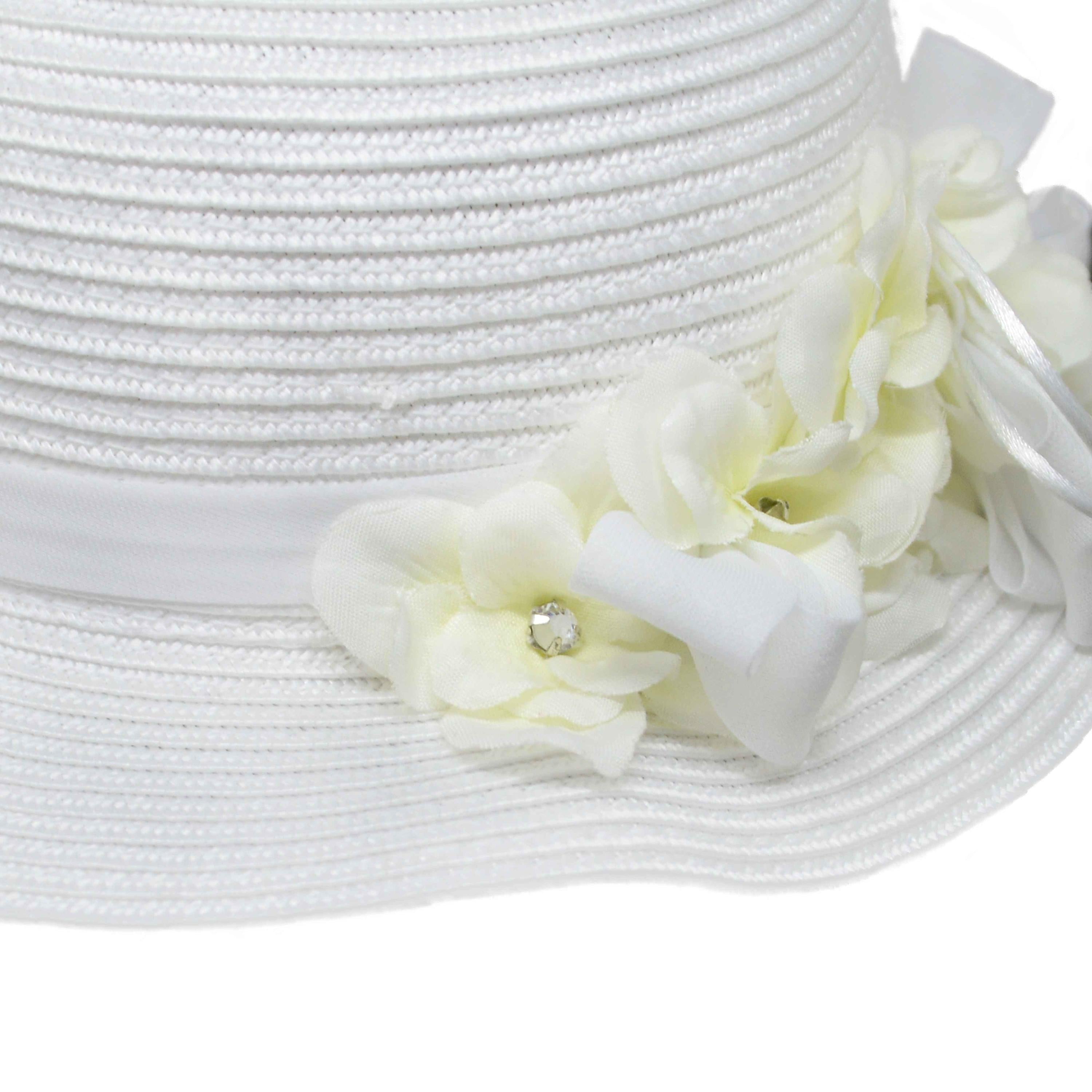 Cappello In Rafia Bianco Con Fiori Neonata Il Trenino CAP04 - IL TRENINO - LuxuryKids