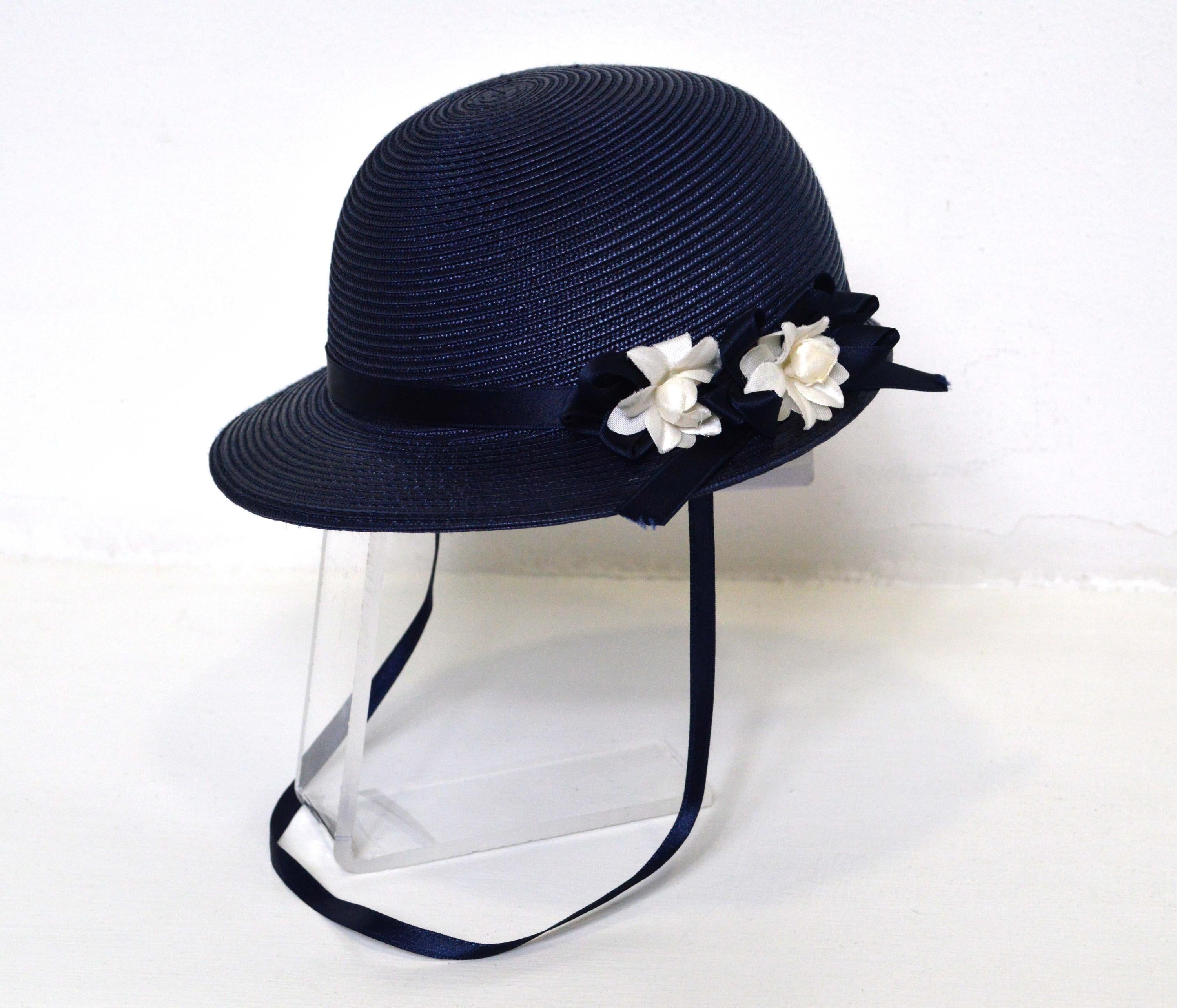 Cappello In Rafia Blu Con Fiori Laterali Neonata Il Trenino CAP01 - IL TRENINO - LuxuryKids