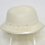 Cappello In Rafia Panna Con Fiori In Macrame' E Fiocco Retrostante Neonata Il Trenino CAP02 - IL TRENINO - LuxuryKids
