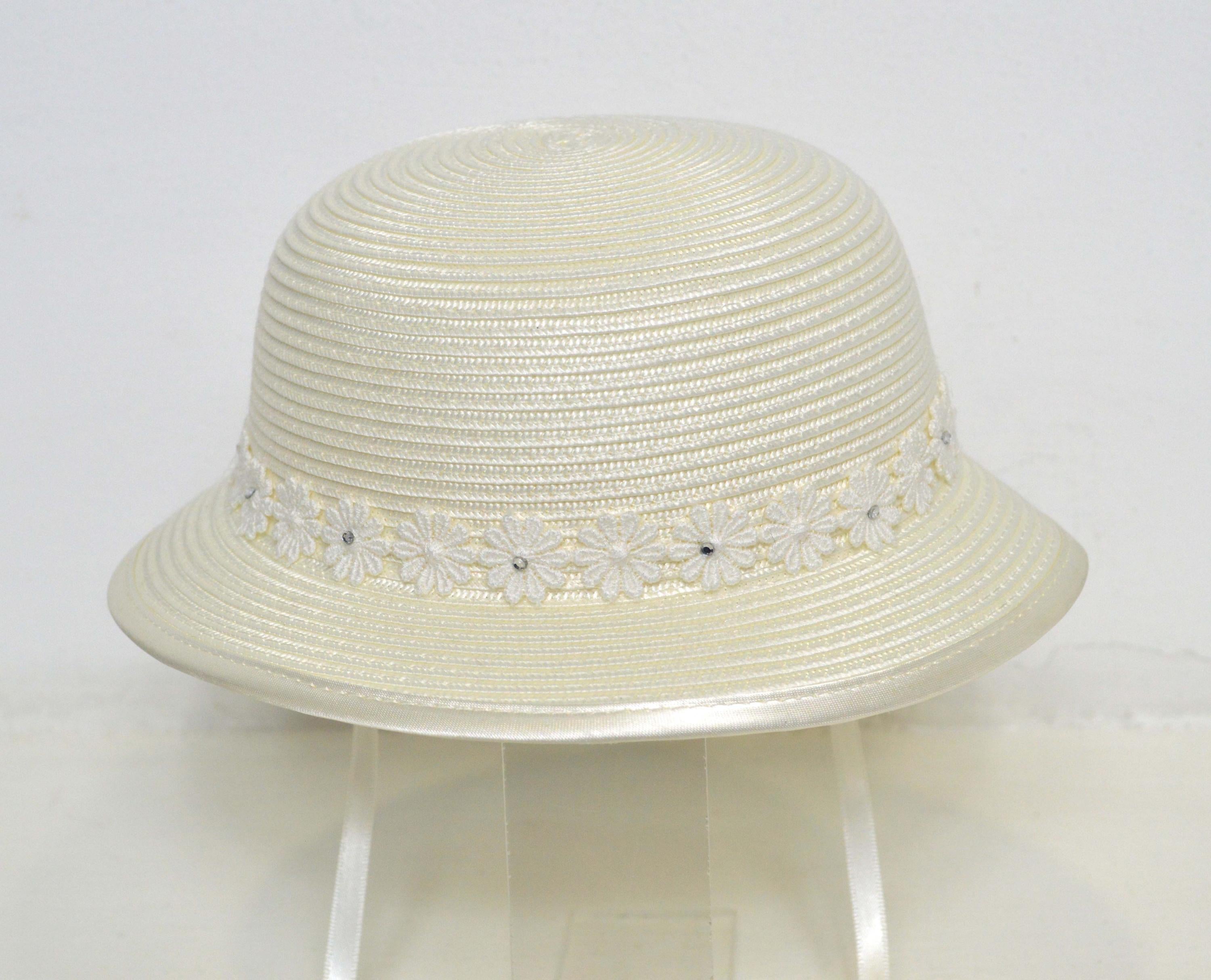 Cappello In Rafia Panna Con Fiori In Macrame' E Fiocco Retrostante Neonata Il Trenino CAP02 - IL TRENINO - LuxuryKids