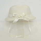 Cappello In Rafia Panna Con Fiori In Macrame' E Fiocco Retrostante Neonata Il Trenino CAP02 - IL TRENINO - LuxuryKids