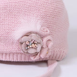 Cappello Misto Lana Con Pompon e Fiorellini Rosa Bambina Jamiks JZD241 - JAMIKS - LuxuryKids