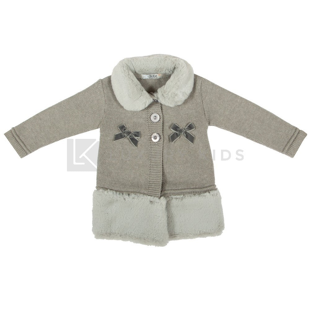 Cappotto Svasato In Misto Lana Con Bordi In Ecopelliccia Grigio Bambina Dr Kid 375 - DR.KID - LuxuryKids