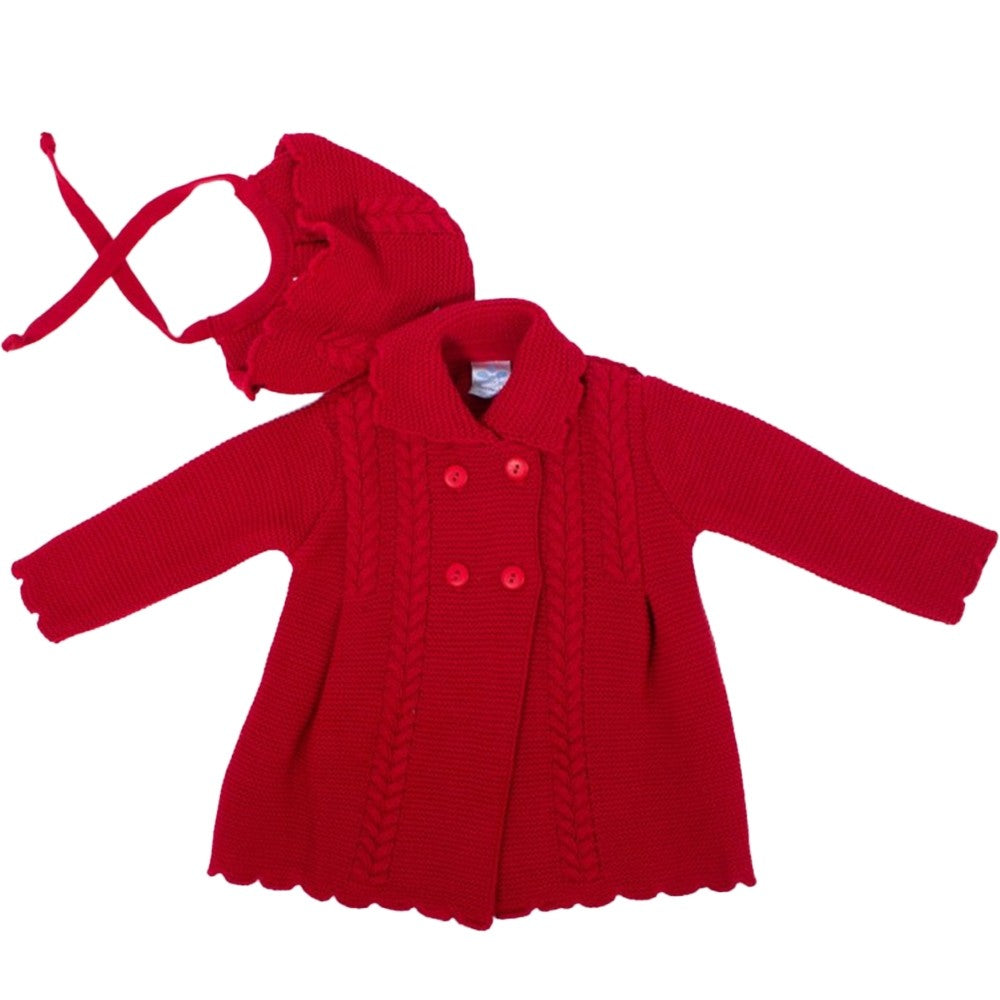 Cardigan Doppio Petto Caldo Cotone Svasato con Cuffietta Rosso Neonata SARDON MA255 - SARDON - LuxuryKids