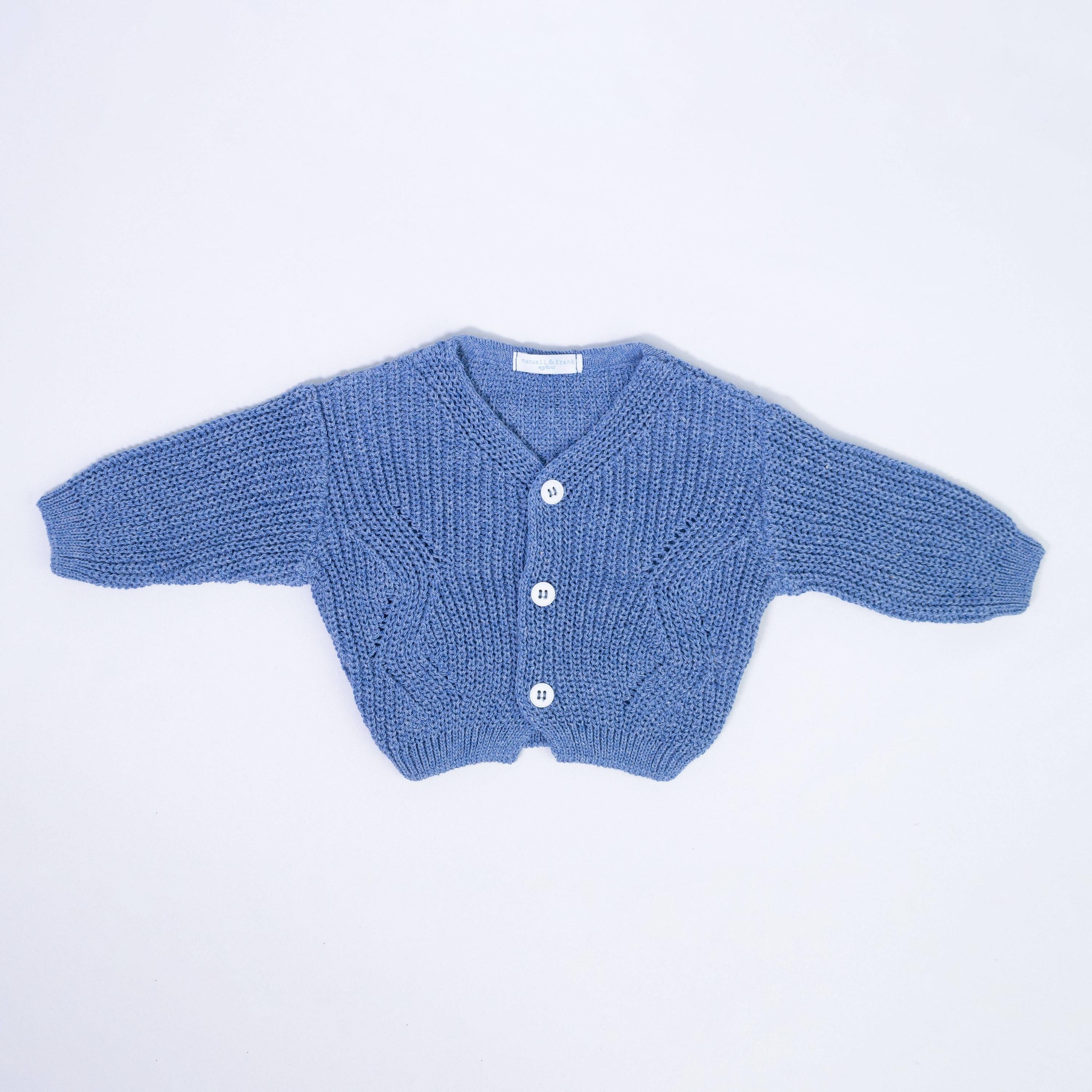 Cardigan In Filo Di Cotone In Tinta Unita Blu Jeans Neonato MANUELL&FRANK MF4178IJ - MANUELL&FRANK - LuxuryKids