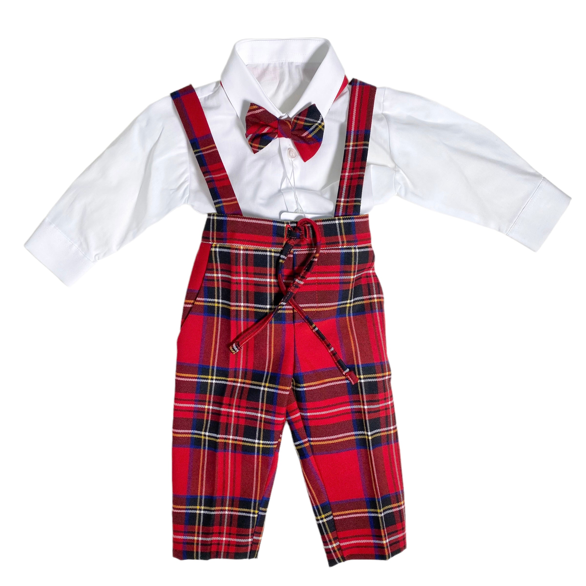 CompletoConPantaloneConBretelleCamiciaEPapillonScozzeseNeonatoISABELC298NLuxurykids