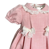 Abito Mezza Manica In Caldo Cotone Rosa Con Pizzo Neonata NINNAOH I2241 - NINNAOH - LuxuryKids