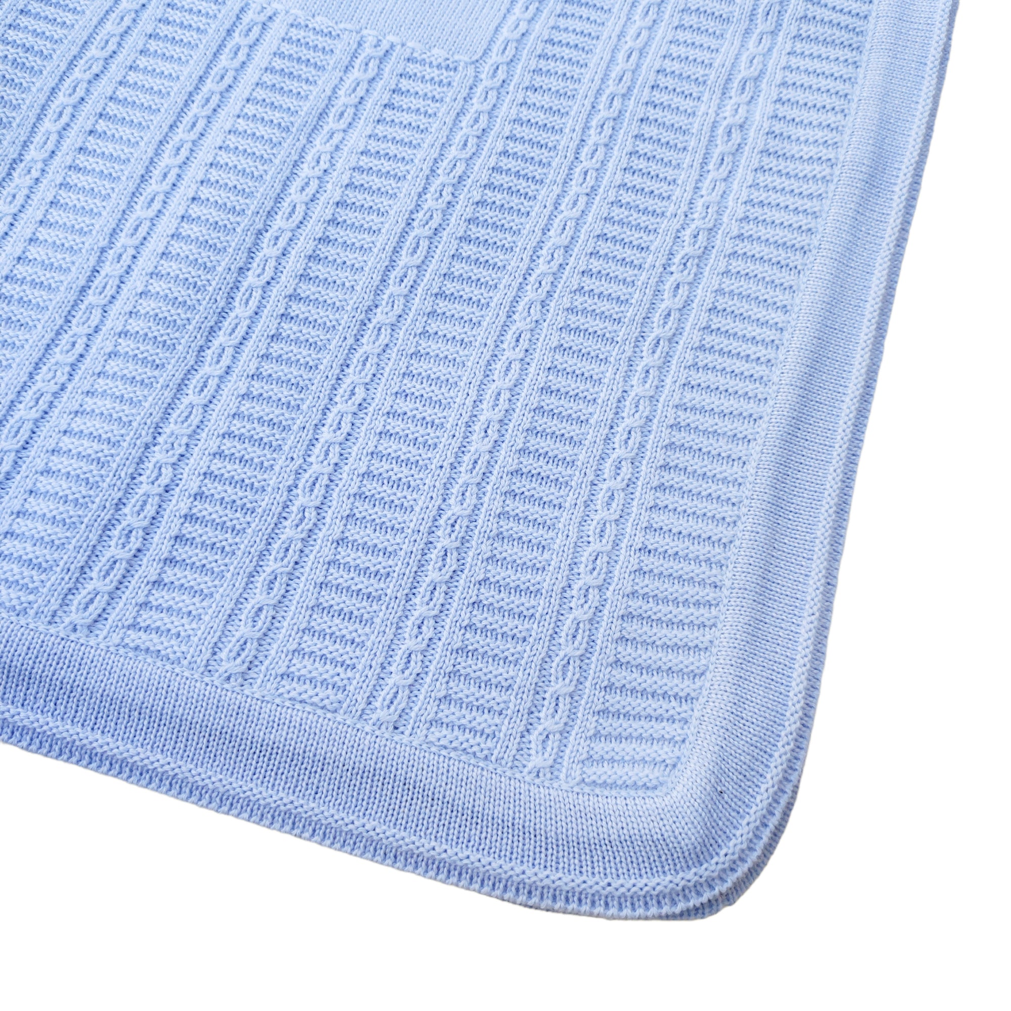 Copertina In 100% Lana Con Trecce Azzurra Neonato CREAZIONI LUANA 7030 - CREAZIONI LUANA - LuxuryKids