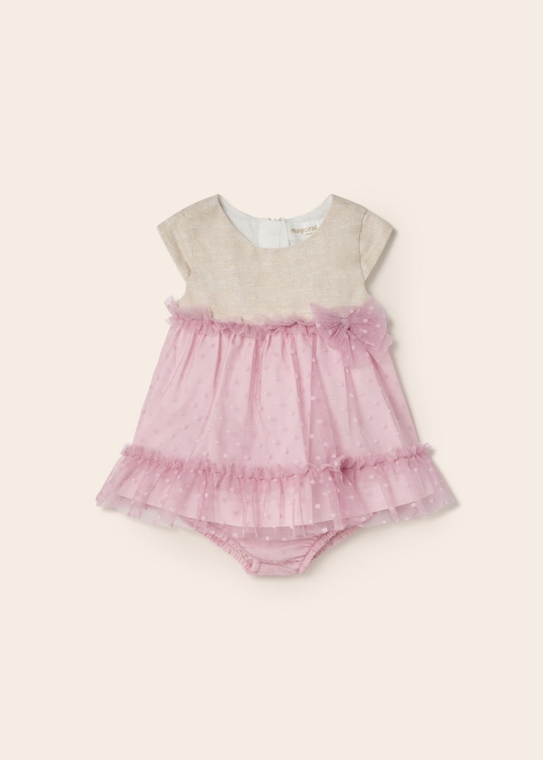 Abito Smanicato Con Culotte In Misto Lino E Tulle Neonata MAYORAL 1819 - MAYORAL - Luxury Kids