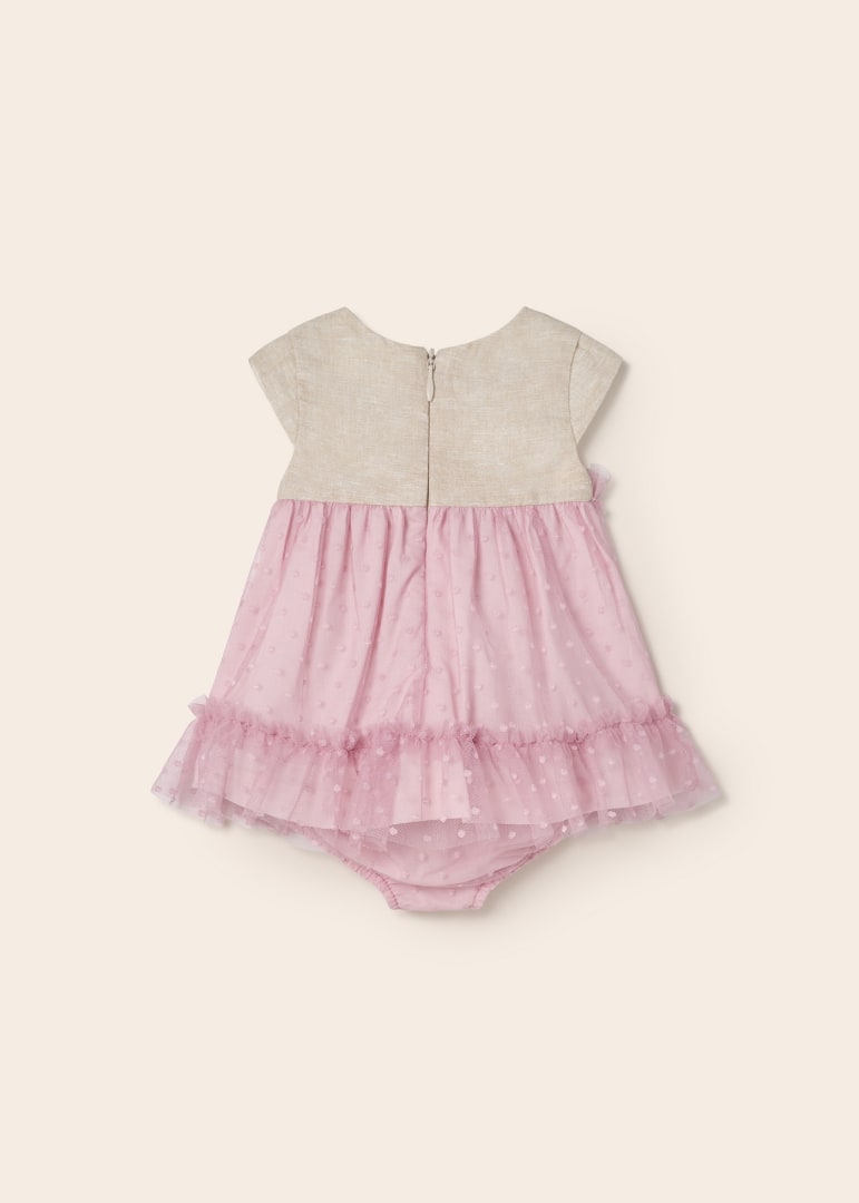 Abito Smanicato Con Culotte In Misto Lino E Tulle Neonata MAYORAL 1819 - MAYORAL - Luxury Kids