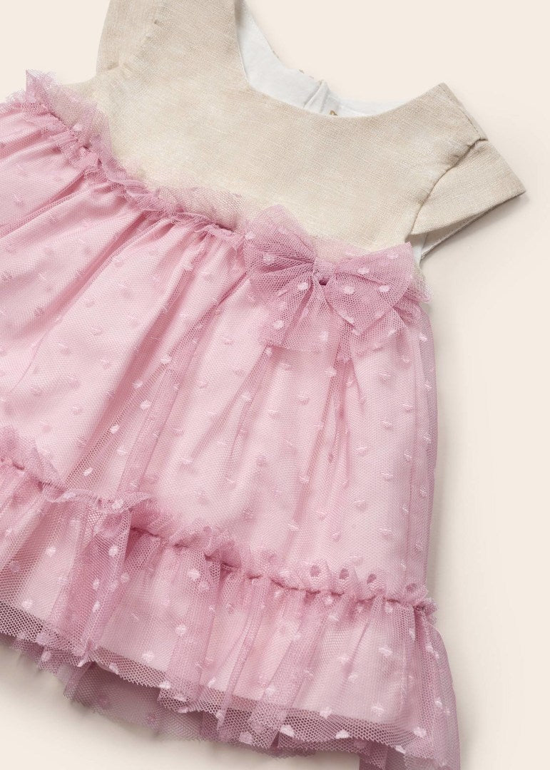 Abito Smanicato Con Culotte In Misto Lino E Tulle Neonata MAYORAL 1819 - MAYORAL - Luxury Kids