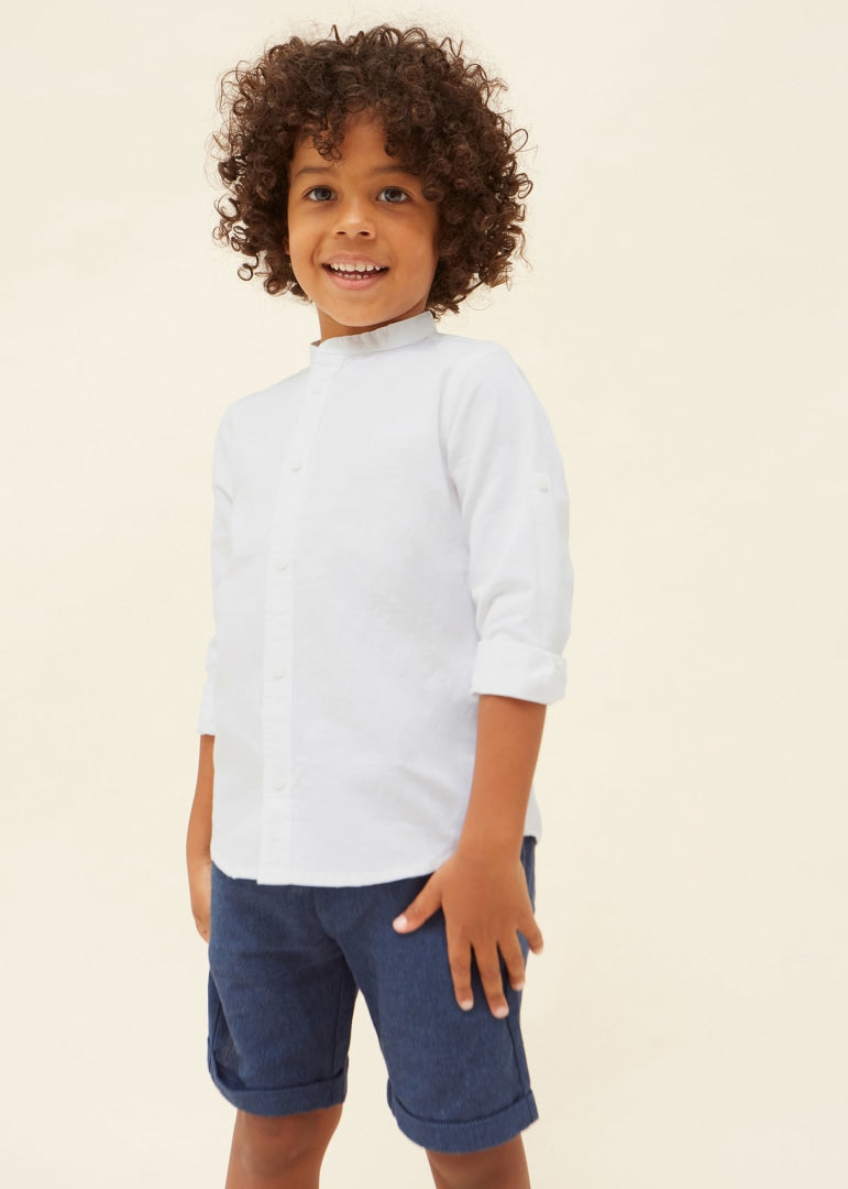 Camicia Manica Lunga Colletto Coreano In Misto Lino Bambino MAYORAL 3167 - MAYORAL - Luxury Kids