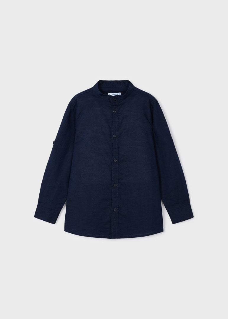 Camicia Manica Lunga Colletto Coreano In Misto Lino Bambino MAYORAL 3167 - MAYORAL - Luxury Kids