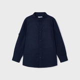 Camicia Manica Lunga Colletto Coreano In Misto Lino Bambino MAYORAL 3167 - MAYORAL - Luxury Kids