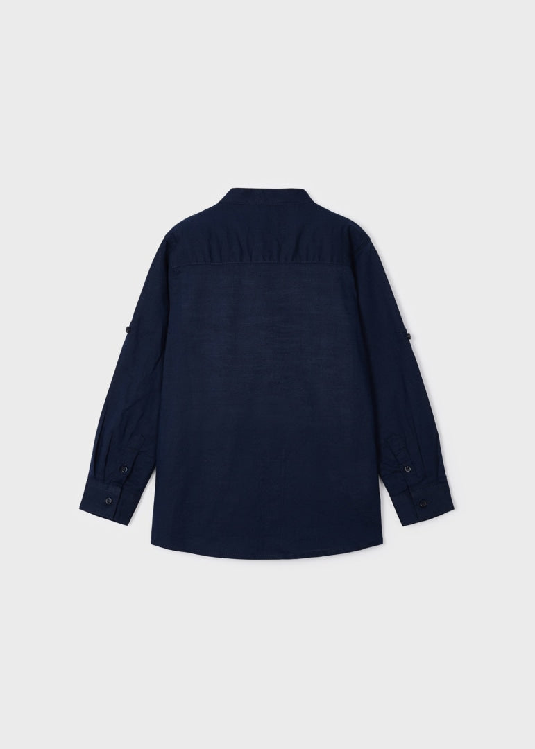 Camicia Manica Lunga Colletto Coreano In Misto Lino Bambino MAYORAL 3167 - MAYORAL - Luxury Kids
