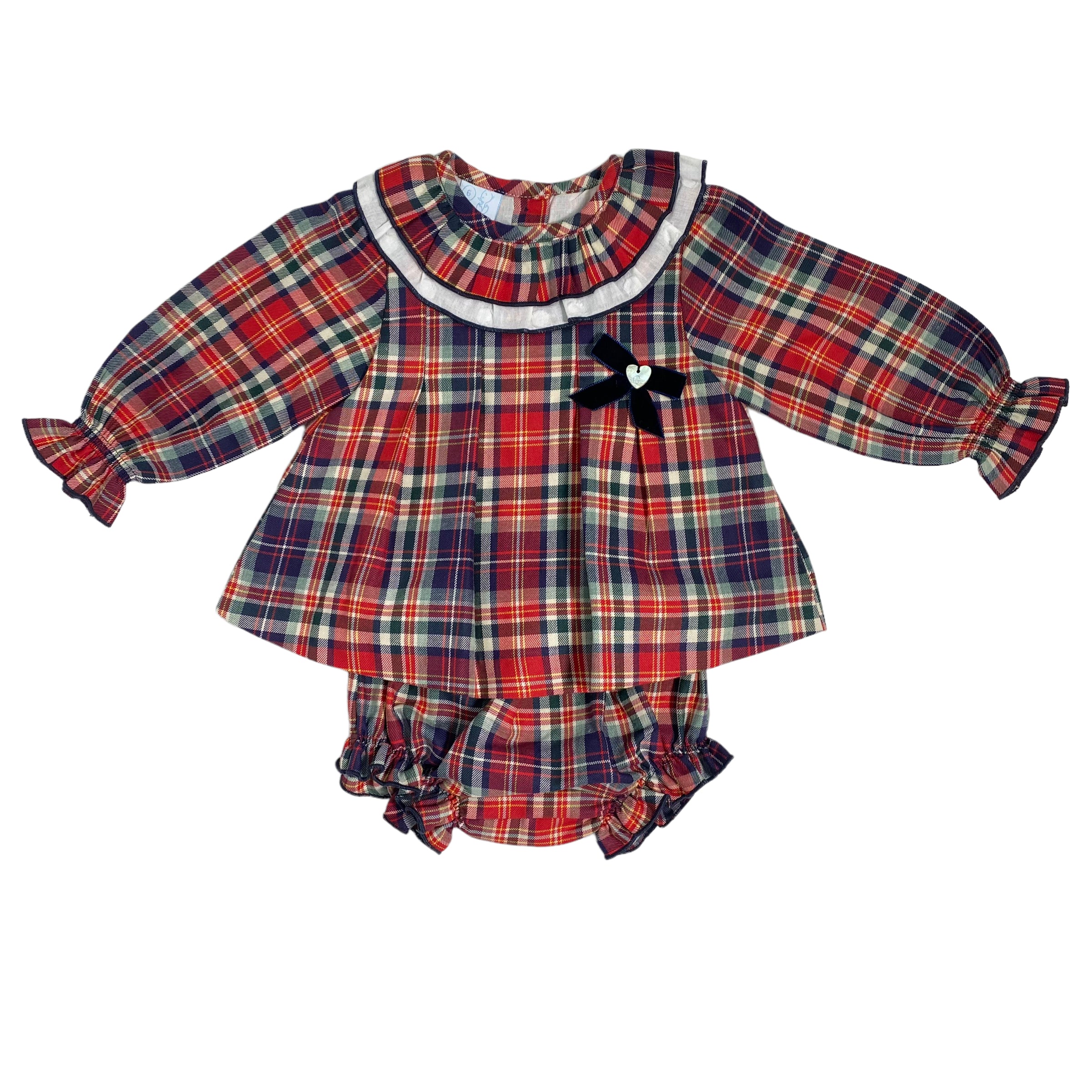 Abito Scozzese Con Culotte In Caldo Cotone Neonata GRANLEI 281 - GRANLEI - LuxuryKids