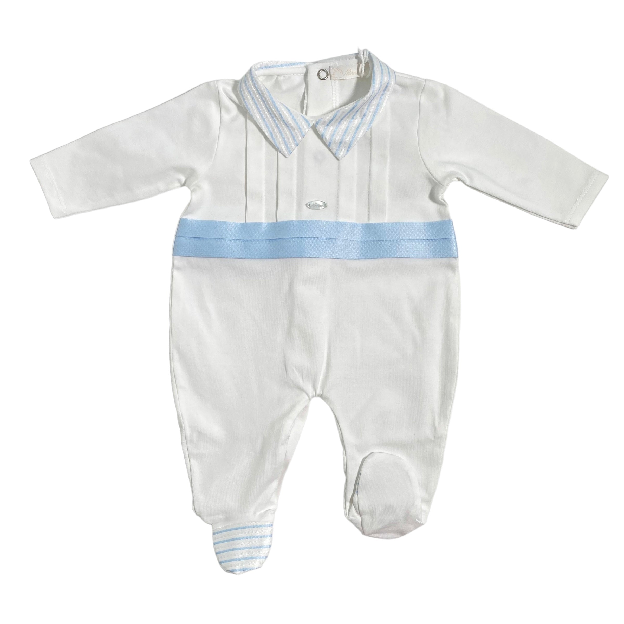 Tutina Intera In Cotone Bianca E Celeste Neonato NINNAOH E23253T - NINNAOH - Luxury Kids