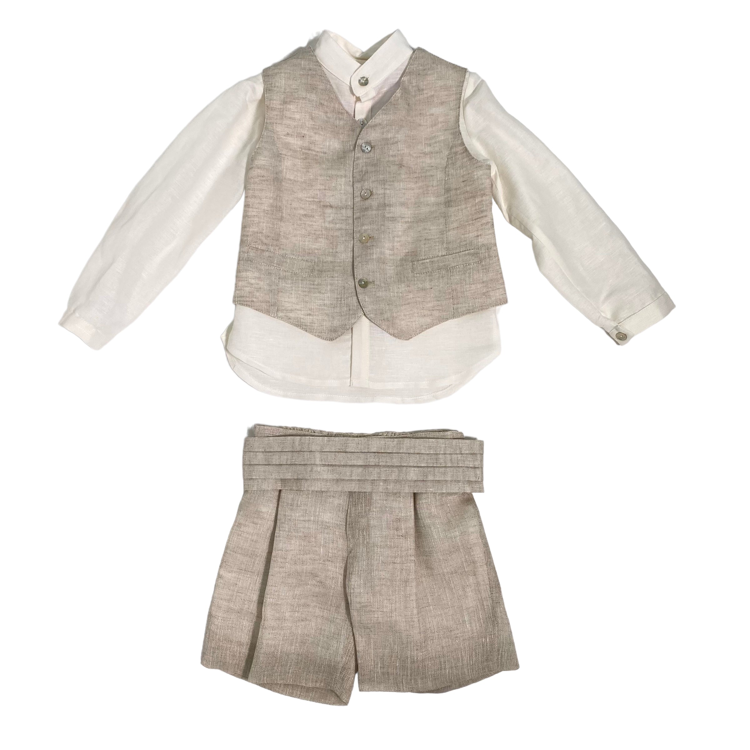 Completo Elegante In Lino Con Bermuda Camicia E Gilet Bambino MIMILU' 590 - MIMILU' - Luxury Kids