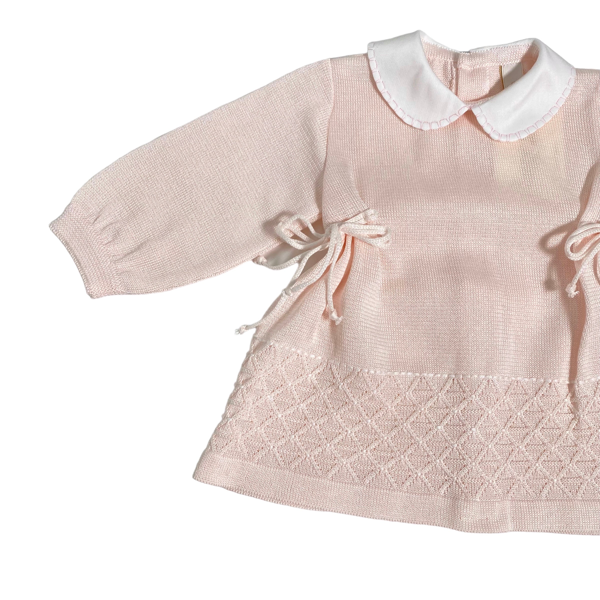 Tutina Spezzata In Filo Di Cotone Rosa Neonata CREAZIONI LUANA 1042 - CREAZIONI LUANA - Luxury Kids