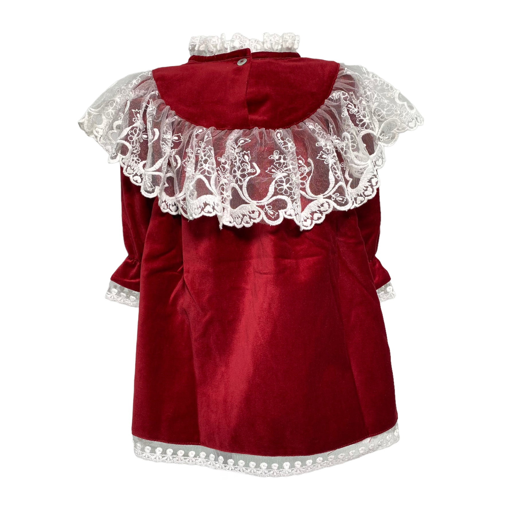 Abito Manica Lunga In Velluto Rosso Con Pizzo Bambina PHI CLOTHING 22702 - PHY CLOTHING - LuxuryKids