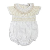 Pagliaccetto In Filo Di Cotone E Pizzo San Gallo Beige Neonata DR KID DK163 - DR KID - Luxury Kids