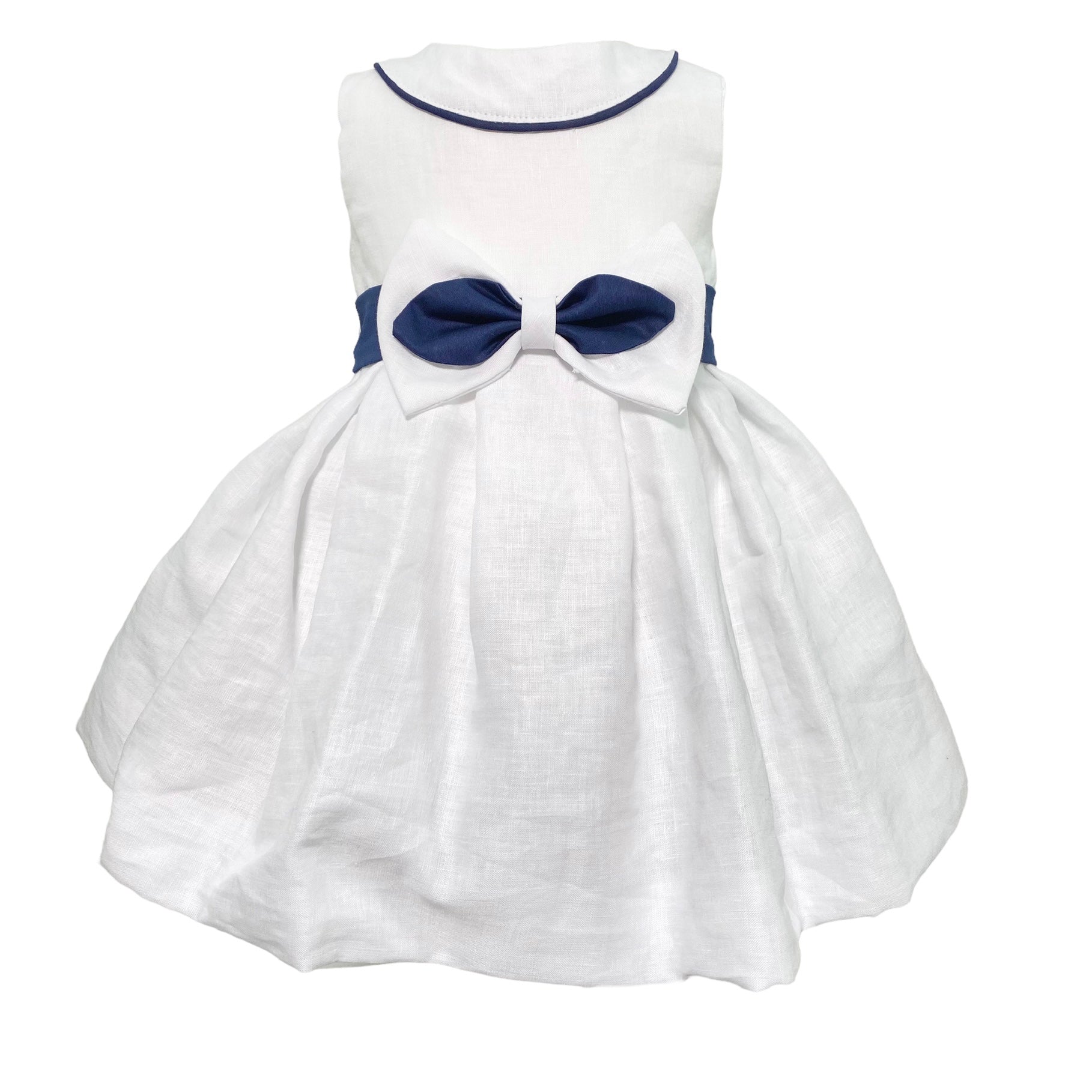 Abito Smanicato In Misto Lino Bianco Neonata ISABEL F173N - ISABEL - Luxury Kids