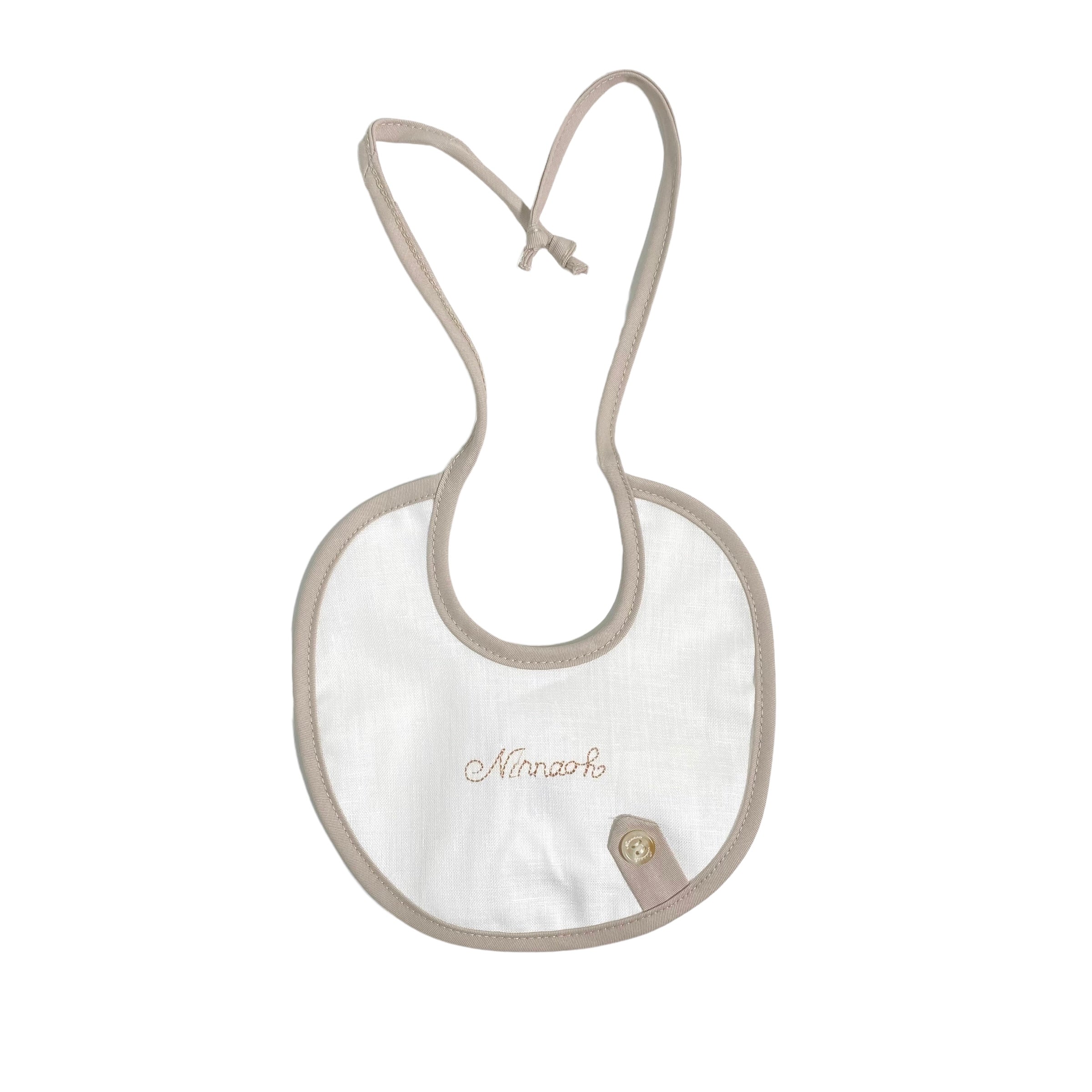 Bavetta In Lino Bianca E Beige Neonato NINNAOH E23273 - NINNAOH - Luxury Kids