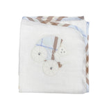 Quadrato Di Garza Bianco Con Bordatura A Quadri Marrone E Azzurro Neonato LA SARTORIA DEI PICCOLI LQ356 - LA SARTORIA DEI PICCOLI - Luxury Kids