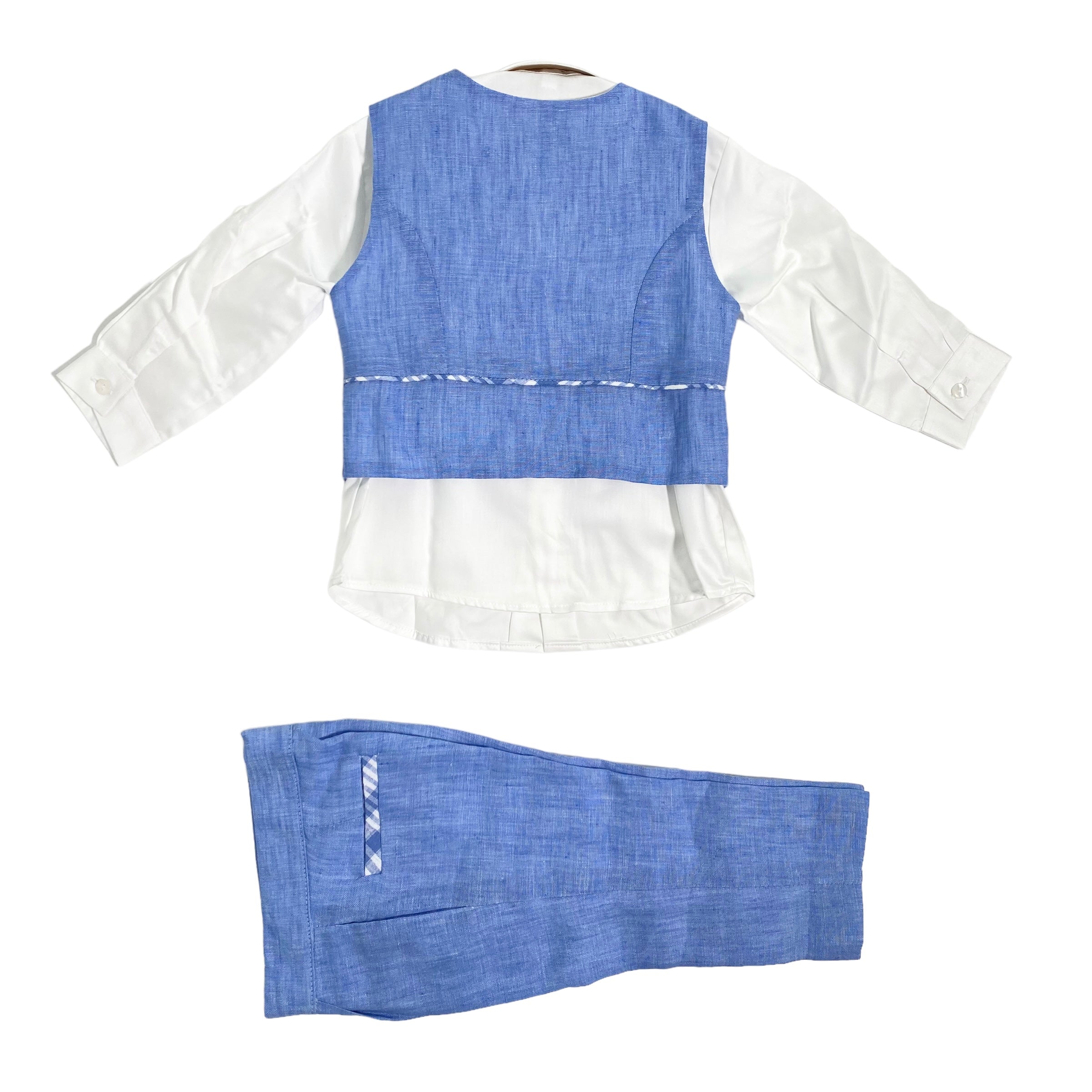 Completo Elegante In Lino Celeste Neonato CREAZIONI LUANA 1307 - CREAZIONI LUANA - Luxury Kids