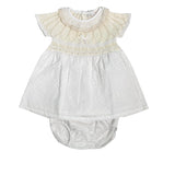 Abito Con Culotte In Cotone E Pizzo San Gallo Beige Neonata DR KID DK162 - DR KID - Luxury Kids