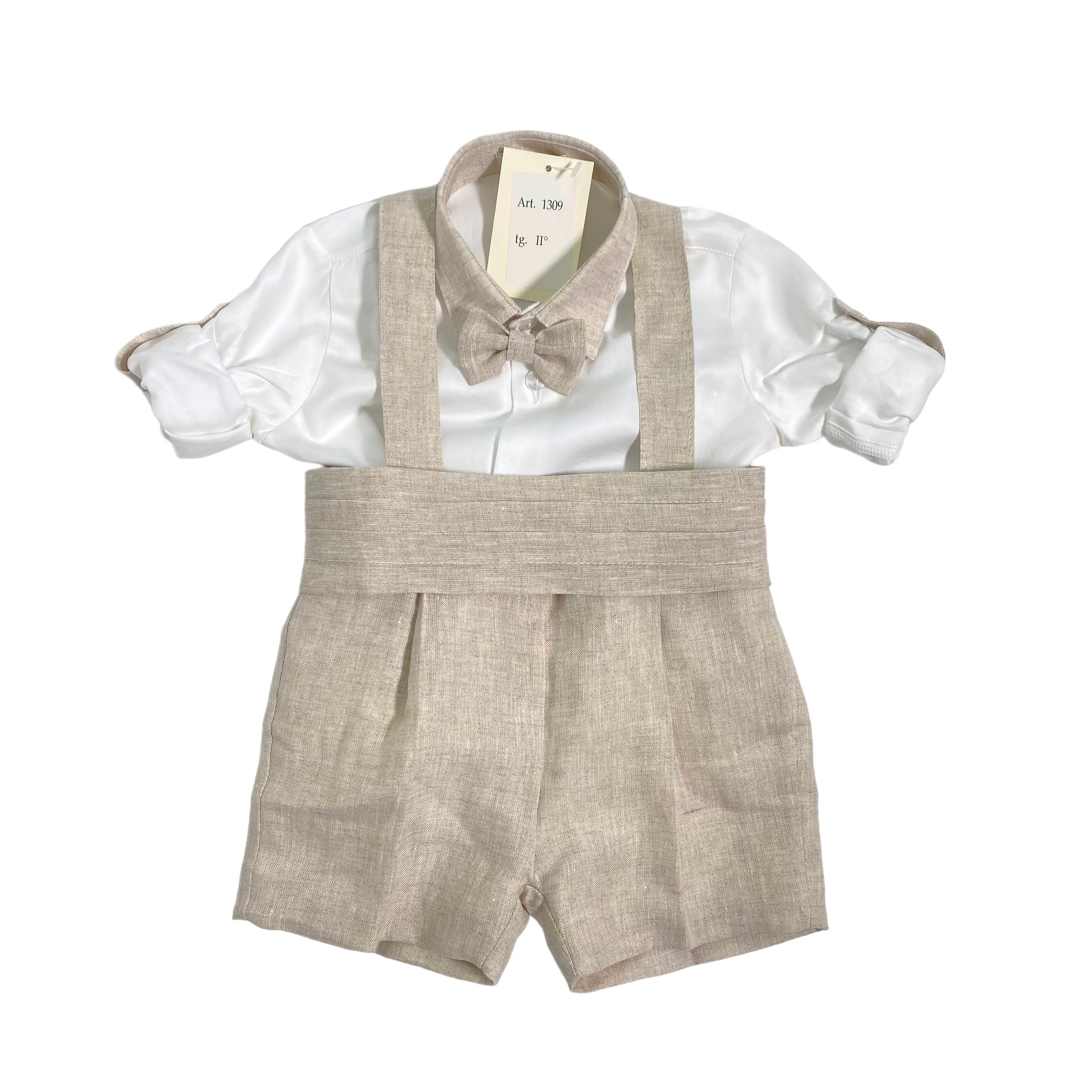 Completo Elegante In Lino Con Bermuda Neonato CREAZIONI LUANA 1309 - CREAZIONI LUANA - Luxury Kids