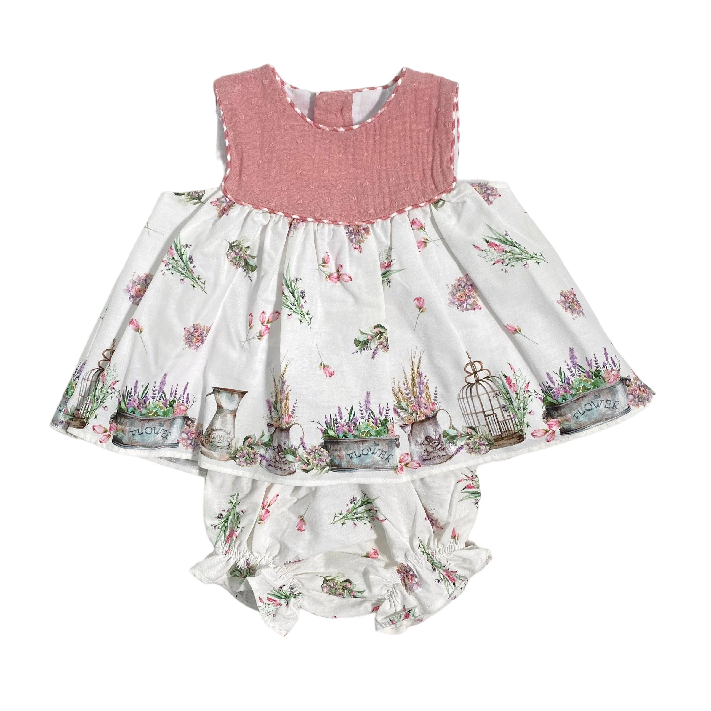 Abito Smanicato Con Culotte In Cotone Neonata YOEDU 0041 - YOEDU - Luxury Kids