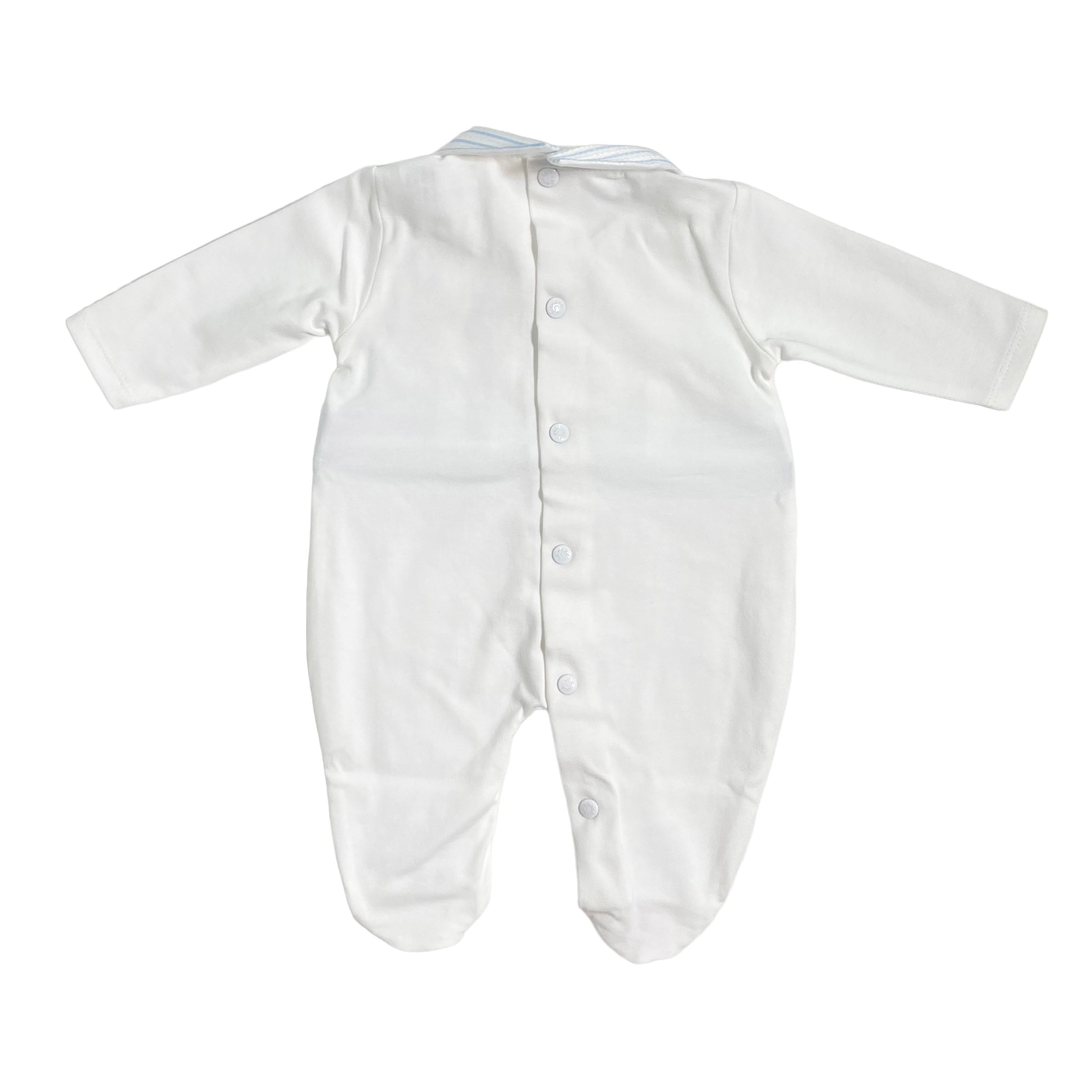 Tutina Intera In Cotone Bianca E Celeste Neonato NINNAOH E23253T - NINNAOH - Luxury Kids