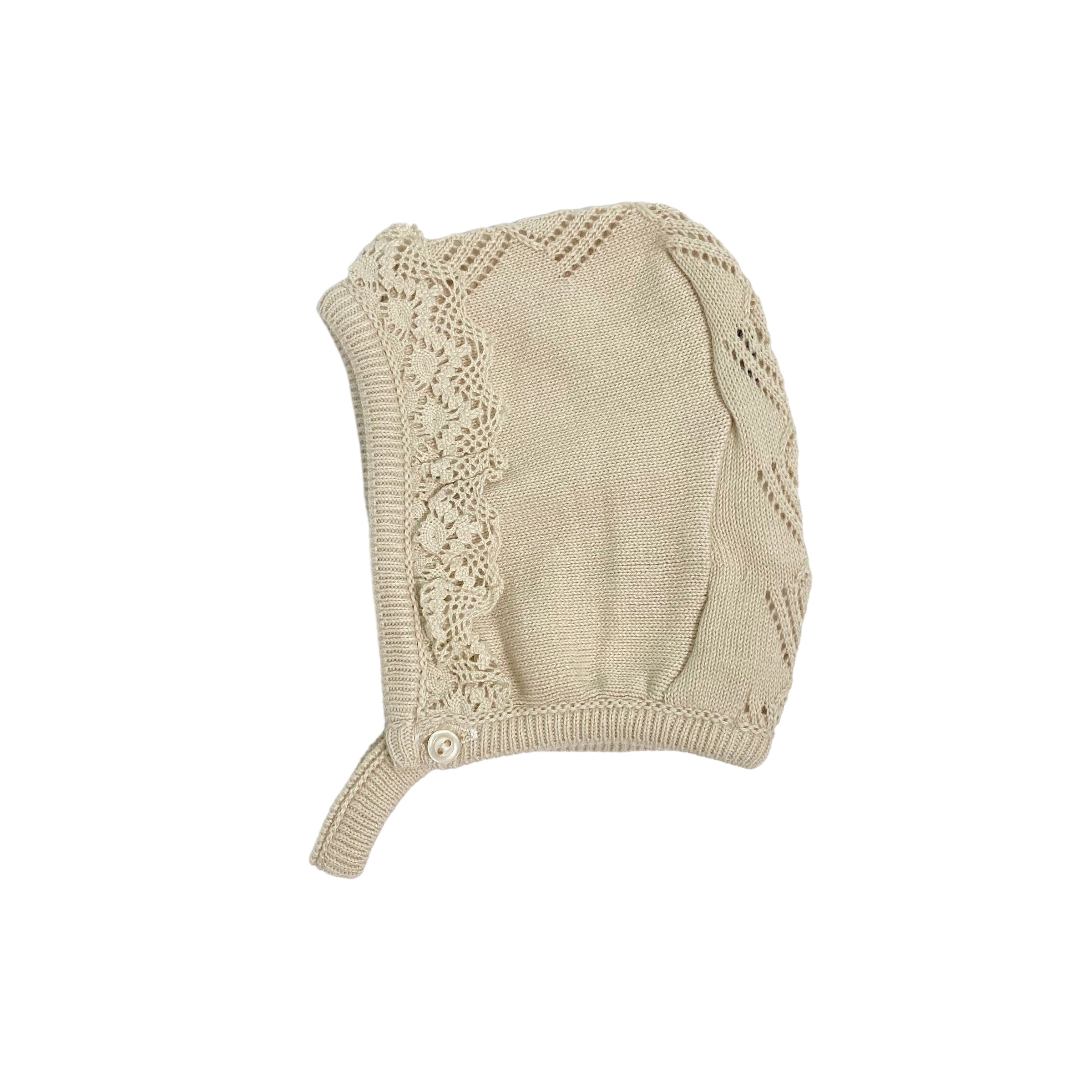 Cuffia In Filo Di Cotone Traforata Beige Neonata DR KID DK208 - DR KID - Luxury Kids