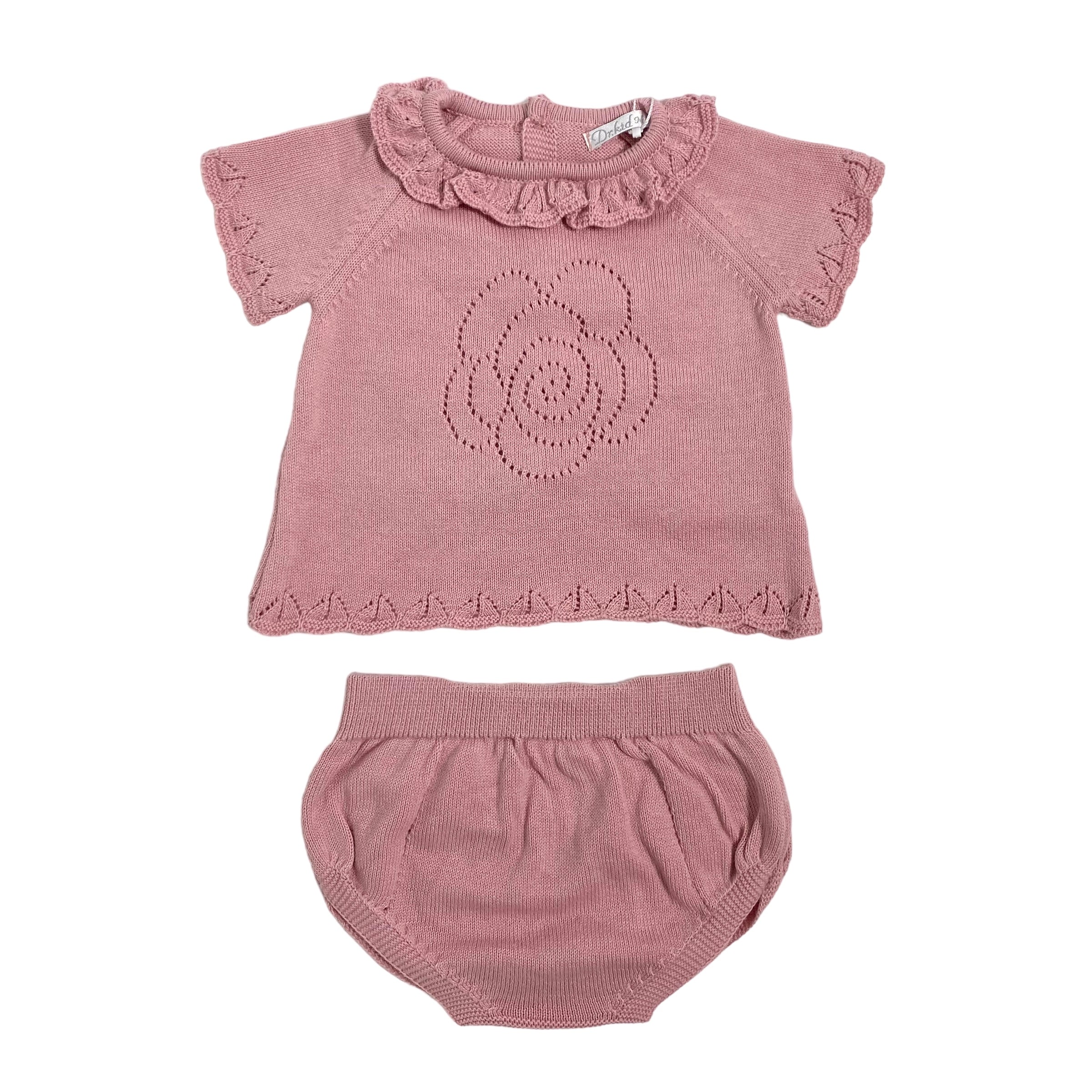 Completo Con Culotte In Filo Di Cotone Rosa Antico Neonata DR KID DK235 - DR KID - Luxury Kids