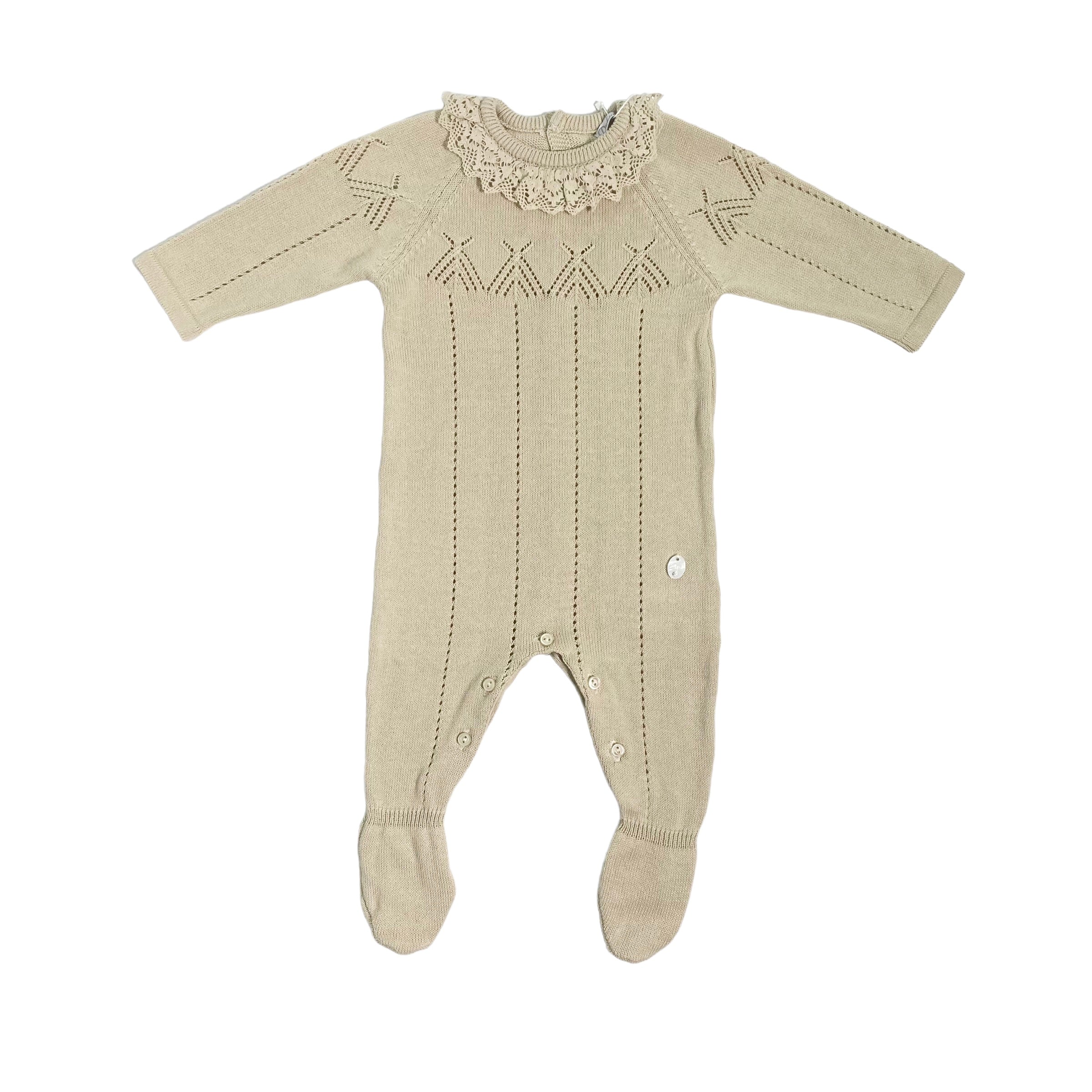 Tutina Intera In Filo Di Cotone Beige Neonata DR KID DK201 - DR KID - Luxury Kids