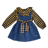 Salopette In Denim Con Camicia A Quadri Senape Neonata DEL SUR 2230 - DEL SUR - LuxuryKids
