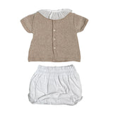 Completo Con Culotte In Lino E Filo Di Cotone Beige Neonata DR KID DK182 - DR KID - Luxury Kids